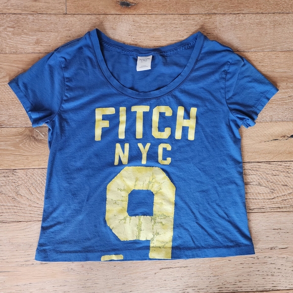 Y2K Vintage Abercrombie & Fitch Blue and Yellow Graphic Tee 100% Cotton preppy - Picture 1 of 4